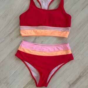 Cupshe Red and Pink Colorblock Bikini Set